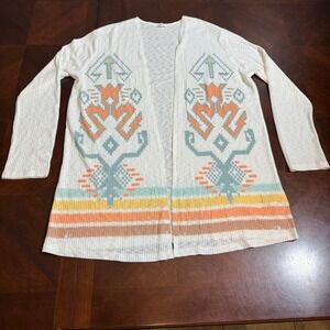 Phil Love Cream Boho‎ Aztec Print Open Front Cardigan M southwenster